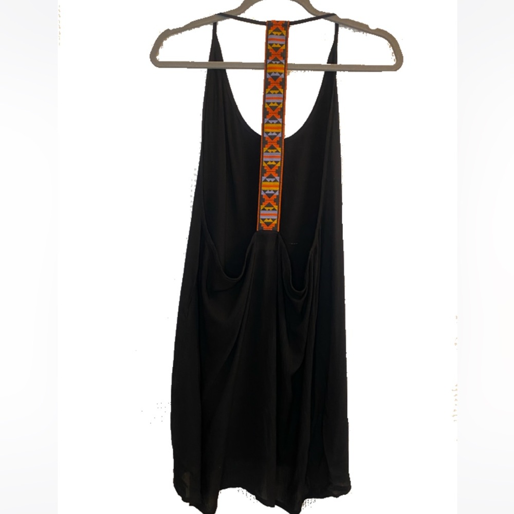 Embroidered Black Halter Deep Plunge Sides Dress with Emroidery | sz S